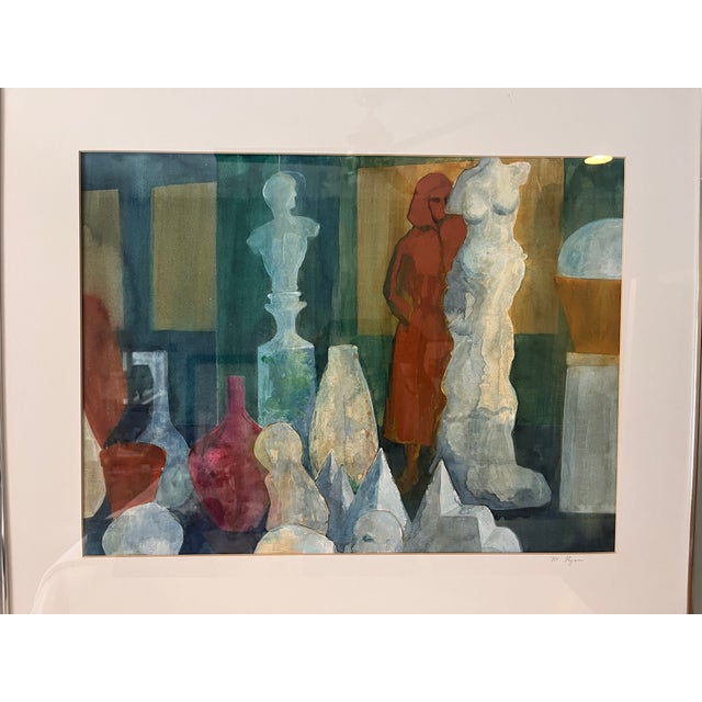 Paint Vintage 70's Mid-Century Modern Abstract Framed Vibrant Watercolor Painting - Signed and Titled For Sale - Image 7 of 11