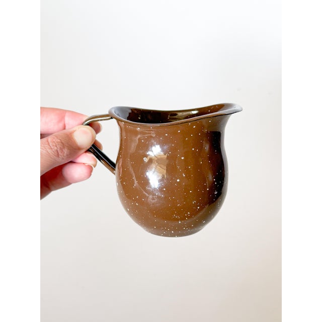 Mid 20th Century Vintage Brown Splatter Enamelware Creamer Pitcher For Sale - Image 5 of 6