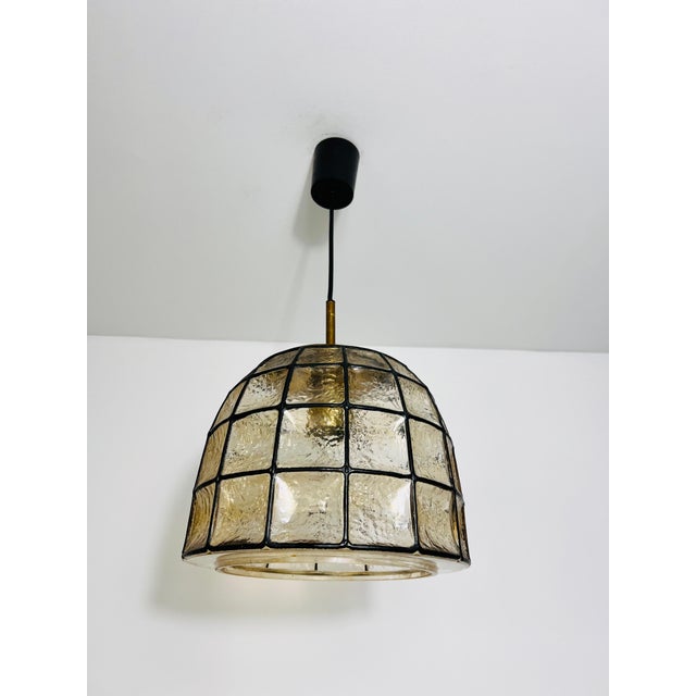 Metal Large Mid-Century Iron and Glass Pendant Lamp by Glashütte Limburg, 1960s For Sale - Image 7 of 8