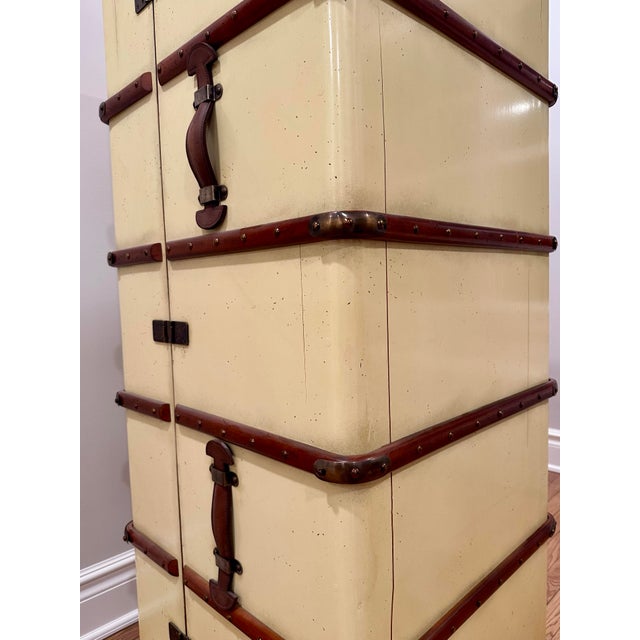 Authentic Stateroom Steamer Trunk Bar Cabinet - Off White For Sale - Image 9 of 11
