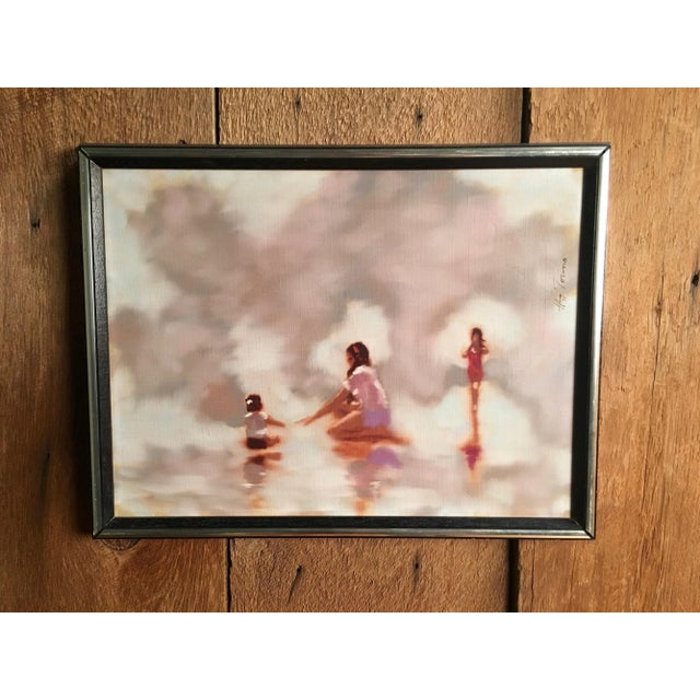 Off-white Vintage Mid-Century A. M. Torino Women at the Shore Painting For Sale - Image 8 of 9