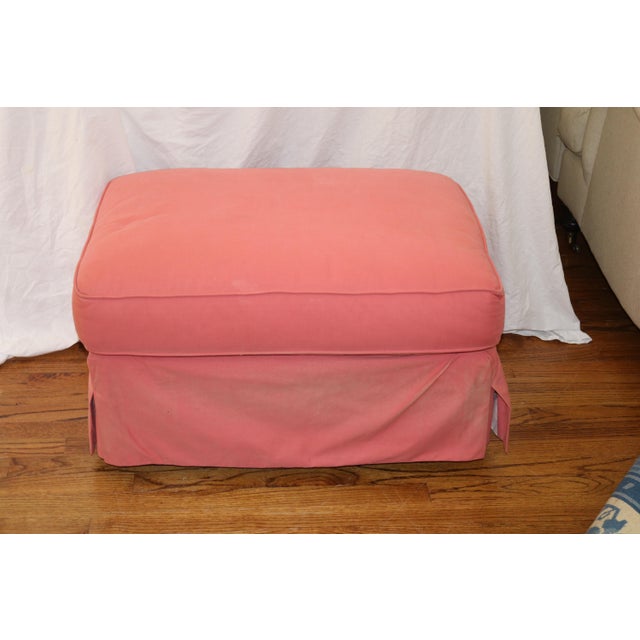 Textile Lee Industries Pair of.Rose Pink English Arm Chairs & Ottoman For Sale - Image 7 of 8