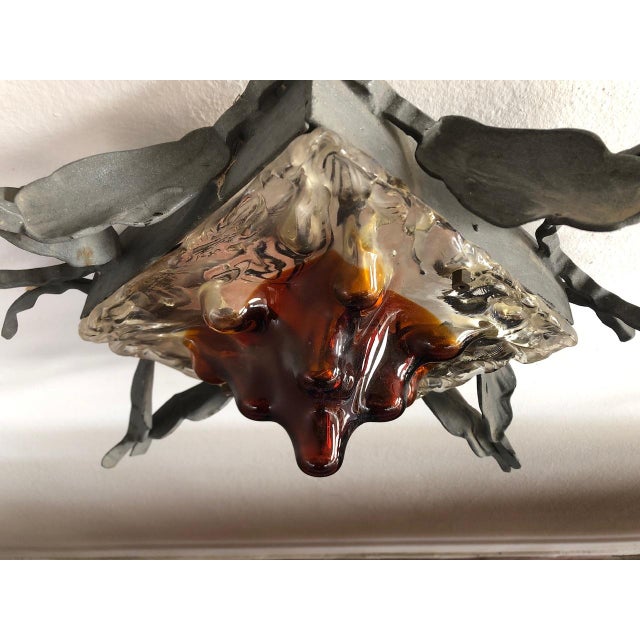 Vintage Wall Lamp with Iron Base and Glass Lampshade in the style of Mazzega, 1970s For Sale - Image 3 of 12