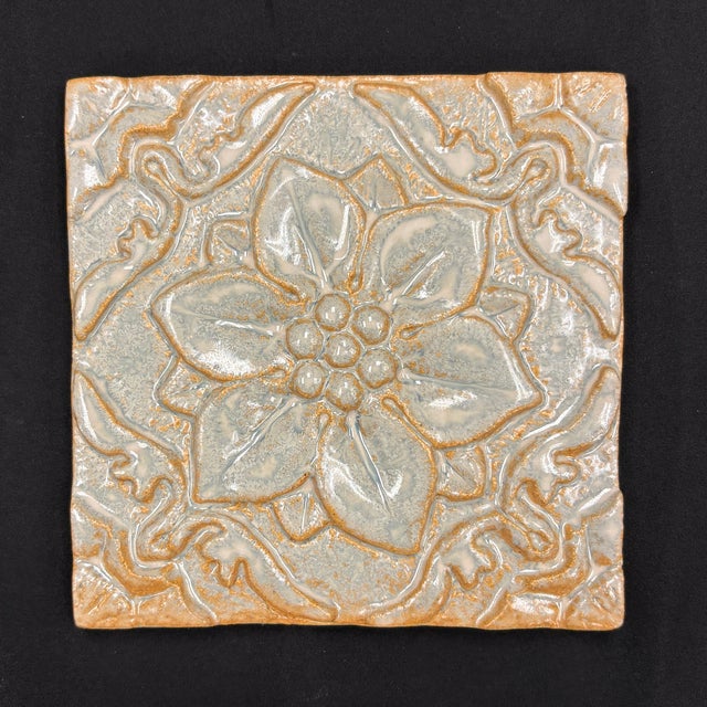 Art Nouveau Flor De Pablo Beige Glazed Decorative Ceramic Tile For Sale - Image 3 of 5