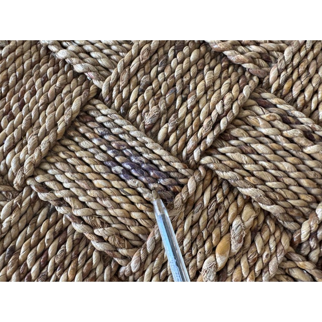 Vintage Coastal Organic Boho Chic Handwoven Seagrass Dining Table With 4 Stools – Set of 5 For Sale - Image 11 of 12