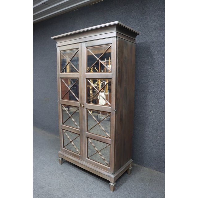 Harden Furniture Harden Director Style Cherry Armoire With Smoked Mirror Glass Doors For Sale - Image 4 of 17