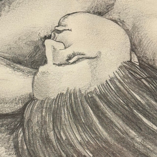 Modern Vintage 1994 Signed Female Nude Charcoal Drawing Gold Gilt Frame For Sale - Image 3 of 11