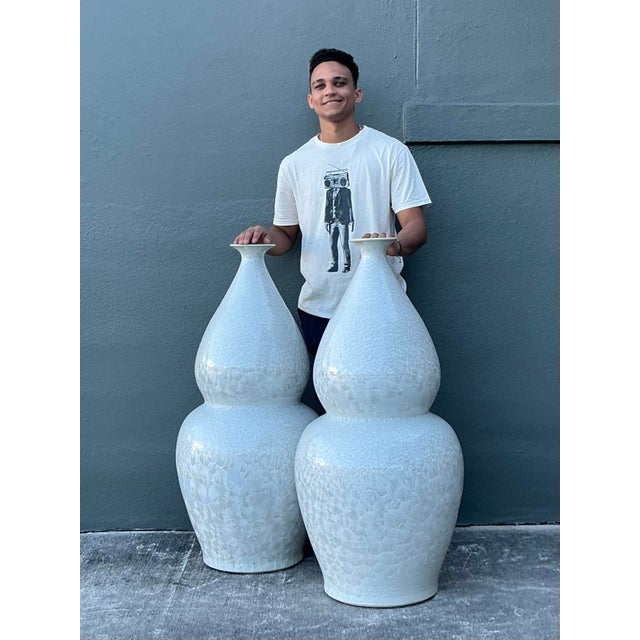 Ceramic Vintage Regency Monumental Crystal Glazed Ceramic Gourd Floor Vase - A Pair For Sale - Image 7 of 11