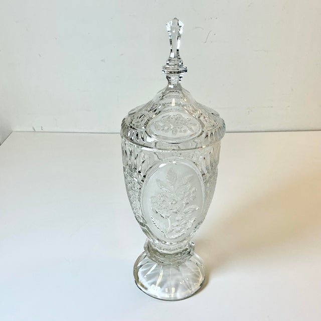 Hollywood Regency Mid-Century Boho Chic Hollywood Regency Yugoslavia Crystal Urn With Raised Flora Design. For Sale - Image 3 of 13