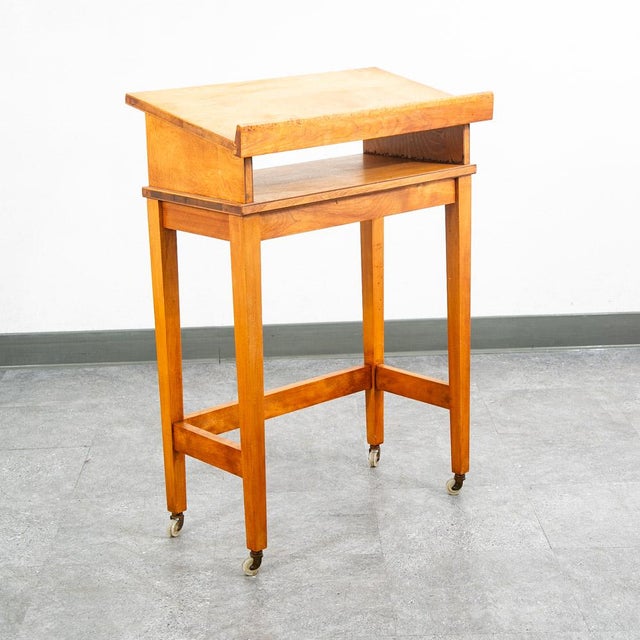 1960s 1960s Mid Century Modern Podium Lectern Standing Desk Maple Rolling Reading Table Cart For Sale - Image 5 of 10