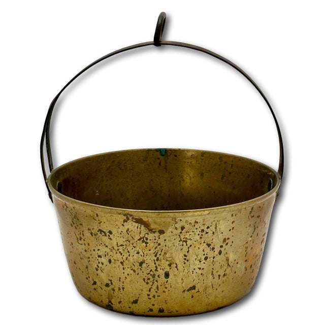 Unusual Mid 1800s Antique Heavy Brass & Hand Wrought Iron Fireplace Hearth Hanging Cooking Pot For Sale - Image 12 of 18