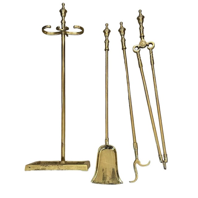 Antique Brass Fireplace Tool Set 4 Pieces Chairish