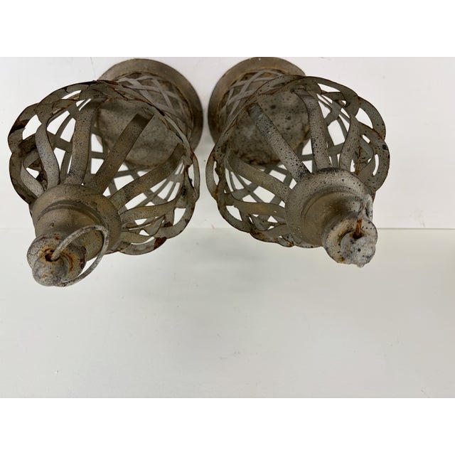 Pair of Distressed Metal Lanterns For Sale - Image 4 of 9