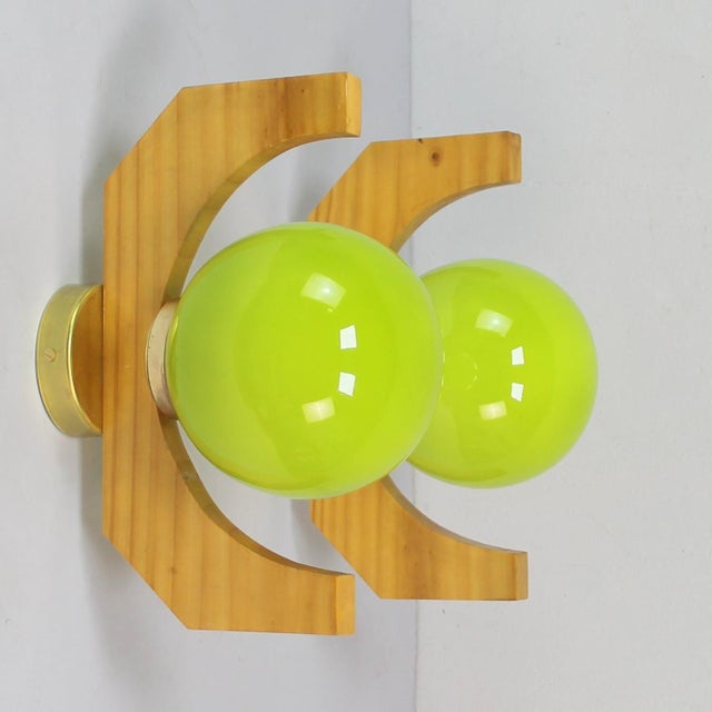 Vintage Wood and Glass Wall Lights, 1970s, Set of 2 For Sale - Image 6 of 6