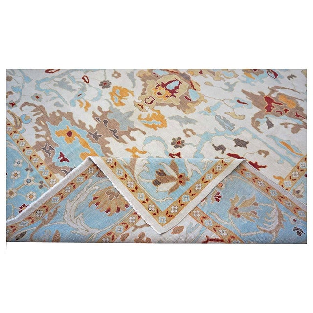 Afghan Wool Sultanabad Master 10x14 Blue, Tan & Ivory Handmade Area Rug #1143655 For Sale - Image 9 of 9