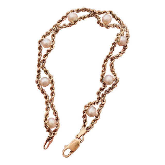 Vintage 10kt Gold & Pearl Bracelet For Sale