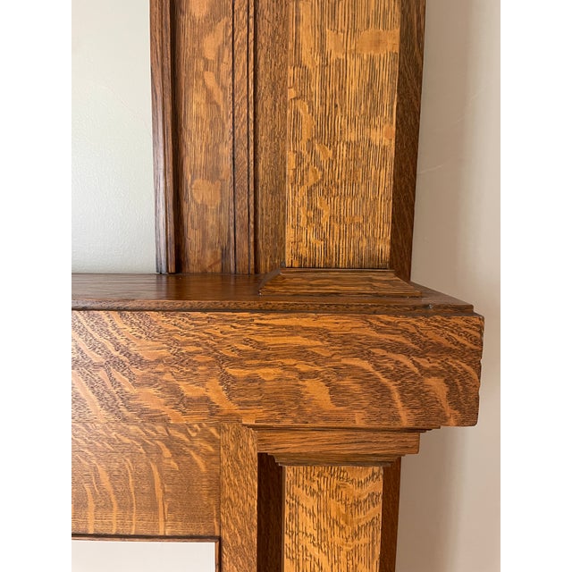 Arts & Crafts Vintage Quarter-Sawn Oak Craftsman Fireplace Mantel With Overmantel Mirror Opening For Sale - Image 3 of 6