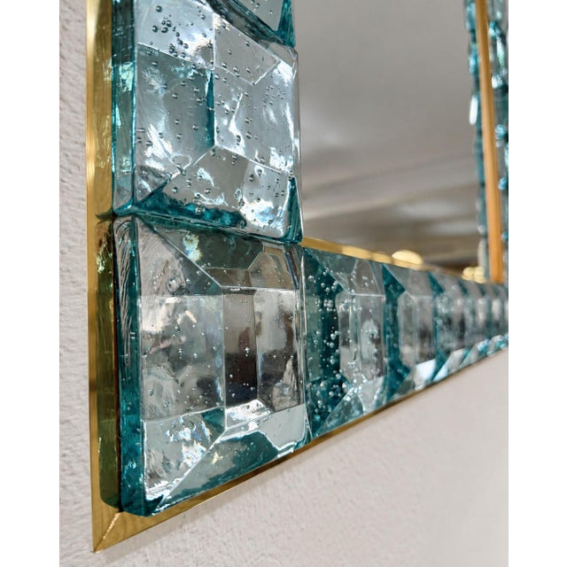 2000 - 2009 Handmade Aqua-Blue Murano Glass Cube Mirrors with Brass Frame, 2000s, Set of 2 For Sale - Image 5 of 11
