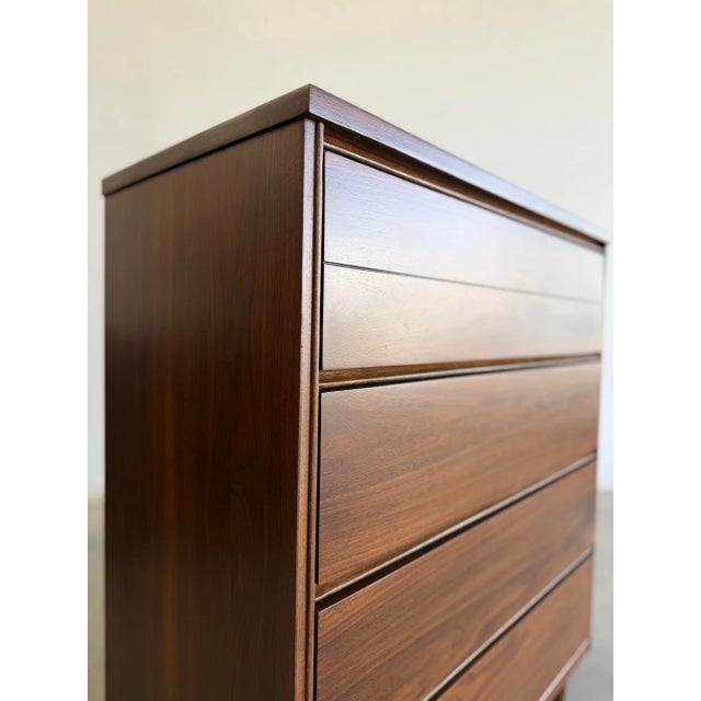 Brown 1960s Minimal Walnut Highboy For Sale - Image 8 of 9