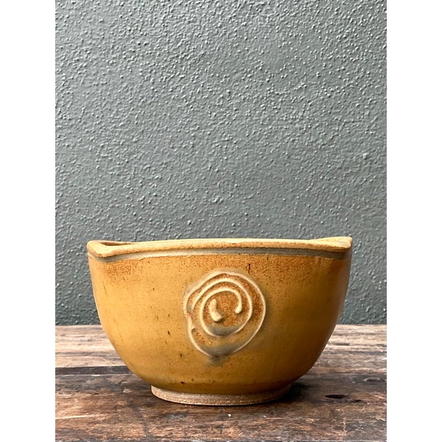 This charming vintage studio pottery bowl, signed by the artist "Salman," is a beautiful example of organic modern ceramic...