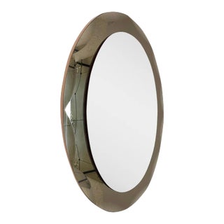 Mid-Century Italian Oval Mirror with Bronzed Graven Frame from Cristal Arte, 1960s For Sale