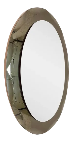Mid-Century Italian Oval Mirror with Bronzed Graven Frame from Cristal Arte, 1960s