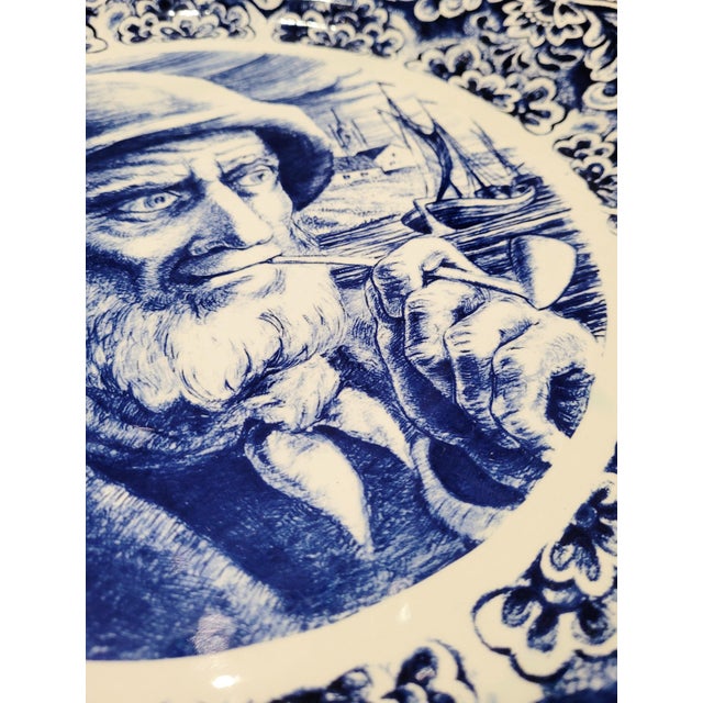Large Handpainted Delft Blue Wall Plate by Boch, 1950s For Sale - Image 6 of 12