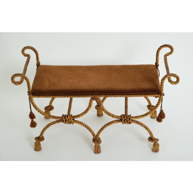 Hollywood Regency Bench in Gilded Iron with Rope and Tassels, 1950s For Sale - Image 4 of 18