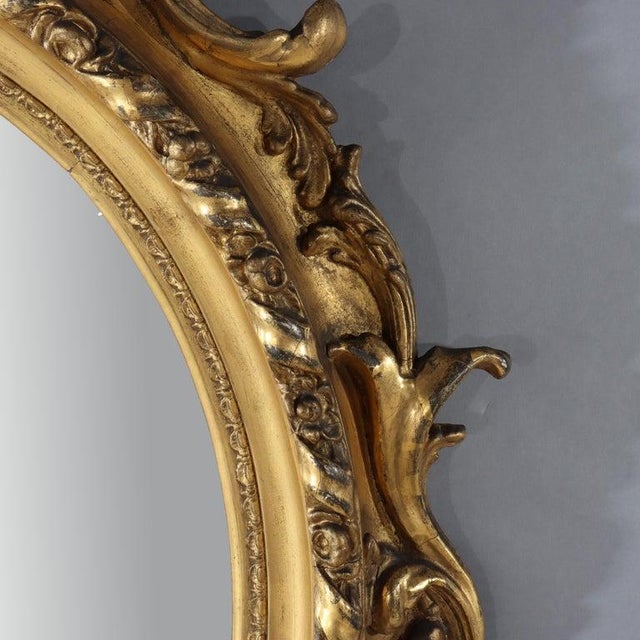 Late 19th Century Antique Louis XIV Floral Carved Giltwood Oval Wall Mirror C1880 For Sale - Image 5 of 8