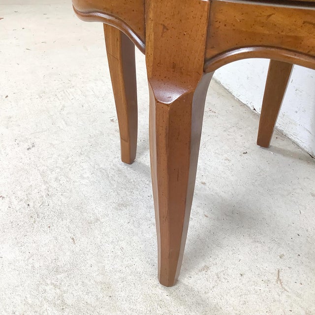 Vintage French Provincial Swivel Stool in Cherry With Sage Velvet, Cabriole Legs, 1950s–1970s For Sale - Image 10 of 12