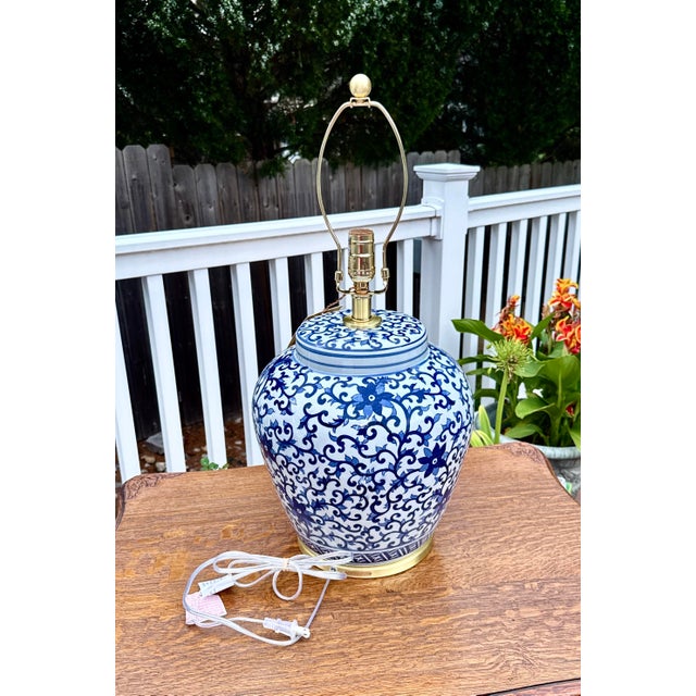 Ralph Lauren Blue & White Porcelain Lamp – 25" Tall For Sale - Image 10 of 11