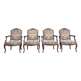 19th Century Louis XV French Fauteuil Armchairs, 1860s, Set of 4 For Sale