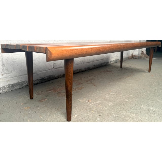 Mid-Century Modern Lovely Mid-Century Modern Walnut Slat Bench For Sale - Image 3 of 16