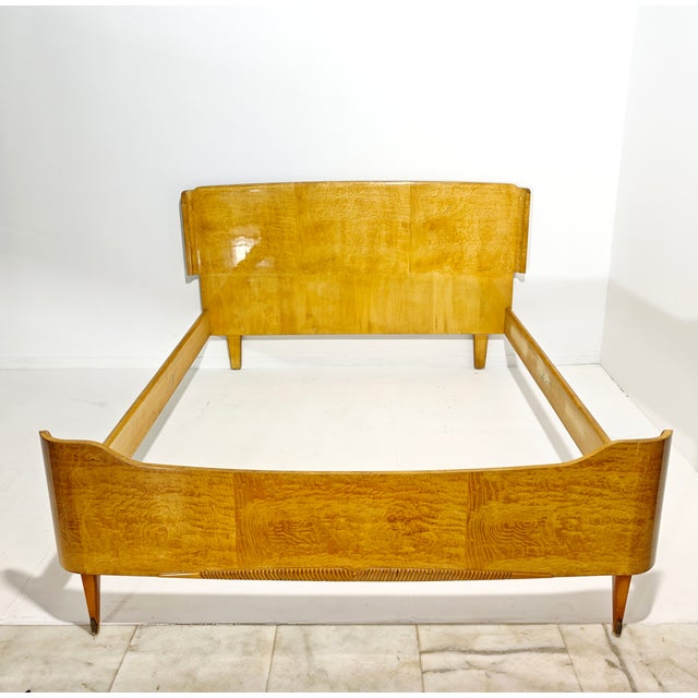 Mid-Century Modern Italian Wood and Brass Double Bed, 1960s For Sale - Image 6 of 11