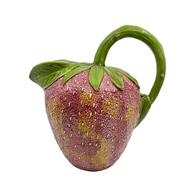 Majolica 1970s Vintage Hand Painted Bassano Strawberry Pitcher For Sale - Image 4 of 9