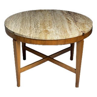 Travertine Coffee Table with Marble Top For Sale