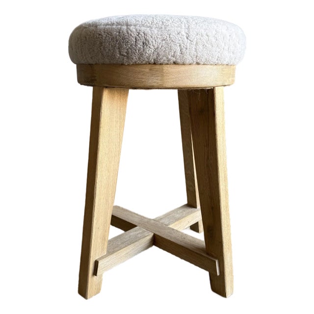 Jasper White Oak Swivel Stool With Genuine Sheepskin Upholstery in Natural For Sale