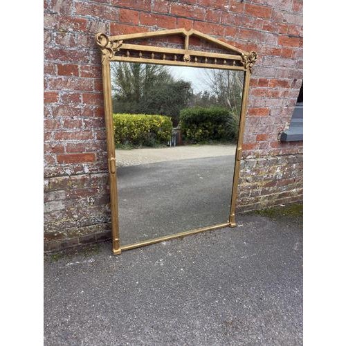 Glass Large Antique English Gilt Carved Wood Overmantle Mirror with Shaped Top, 19th Century For Sale - Image 7 of 7