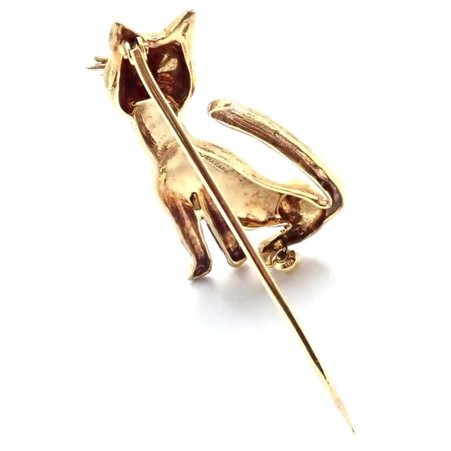 Mid 20th Century Tiffany & Co. Yellow Gold Emerald Cat Pin Brooch For Sale - Image 9 of 11