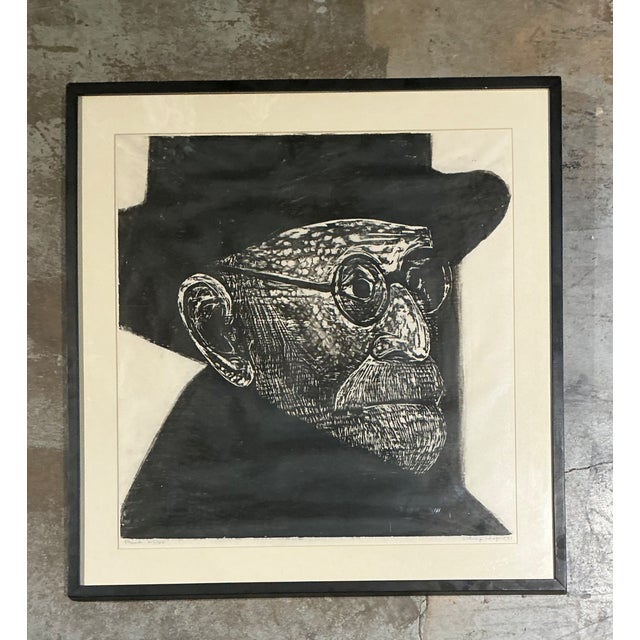 Black Vintage Black and White Framed Woodcut of Sigmund Freud For Sale - Image 8 of 12