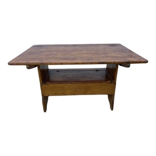 Antique 1800's Primitive Pine Tilt Top Table Bench For Sale
