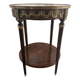 Vintage Neoclassical French Louis XVI Style Two-Tier Round Side Table With Ormolu Mounts For Sale