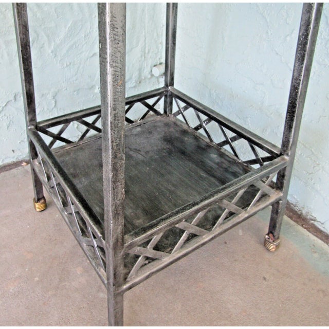 1990s Maitland-Smith Metal Two Shelf Copper Bowl Top Jardiniere Etagere Stand For Sale In Miami - Image 6 of 10