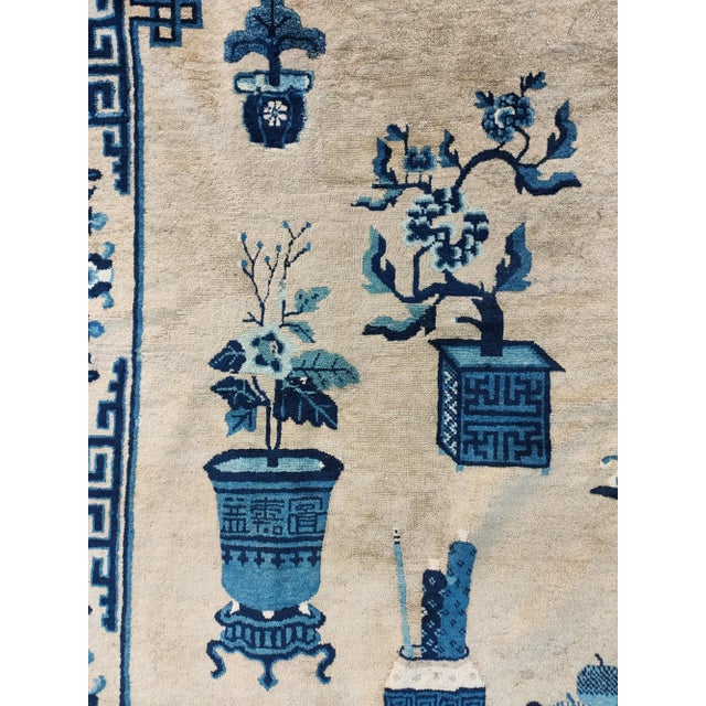 1930s 1930s Antique Beige Medallion Chinese Peking 100 Antiques Knotted Wool Rug For Sale - Image 5 of 12