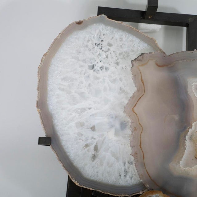 Pair of Cut Agate Wall Sconces With Rectangular Fabric Shades For Sale - Image 15 of 15