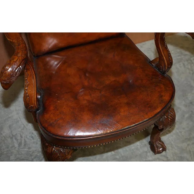 Vintage Eagle Armed Claw & Ball Feet Brown Leather Armchair For Sale - Image 5 of 18