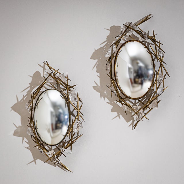 Gemstone Pair of Wall Mirrors With Quartz Crystals by Füssinger & Wolff, Munich, 2007 For Sale - Image 7 of 10