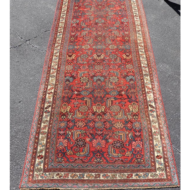 Red Antique Persian Bidjar Runner With Red Field and Tribal Geometric Design For Sale - Image 8 of 12