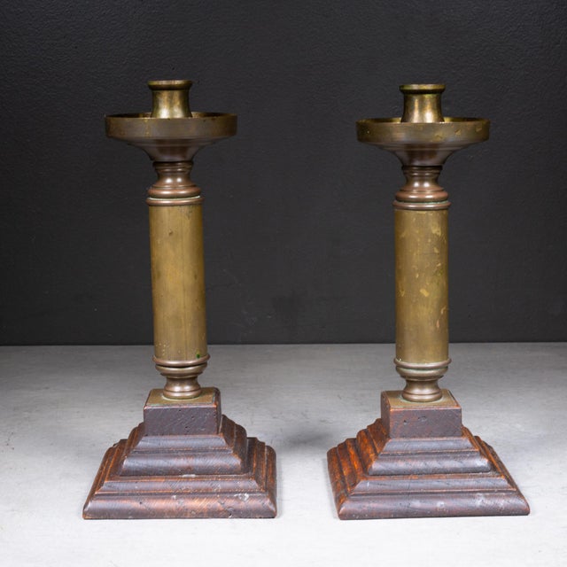 Traditional Early 20th C. Brass Candlestick Holders c.1940 For Sale - Image 3 of 8