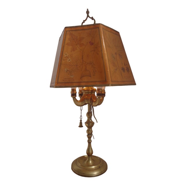 Bouillotte Table Lamp with Octagonal Hat in Printed Parchment, 1930s For Sale